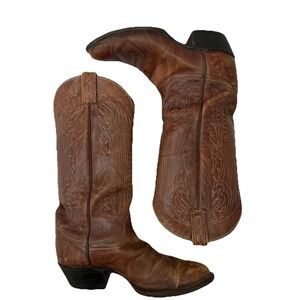 Tony Lama Cowboy Boots Men 8D Brown Leather Vintage Made in USA